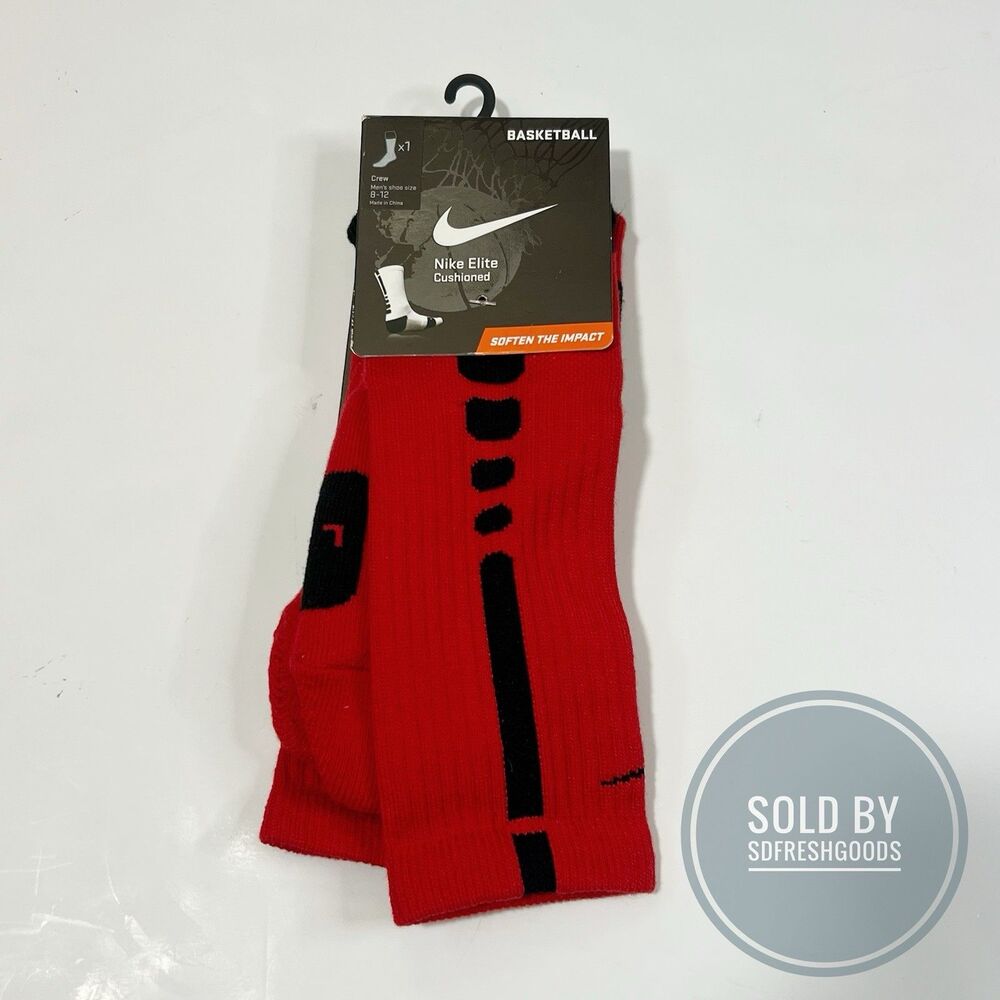 Nike Elite Basketball Crew Socks  RED BLACK  SX3629-650 LARGE  (Men 8-12)